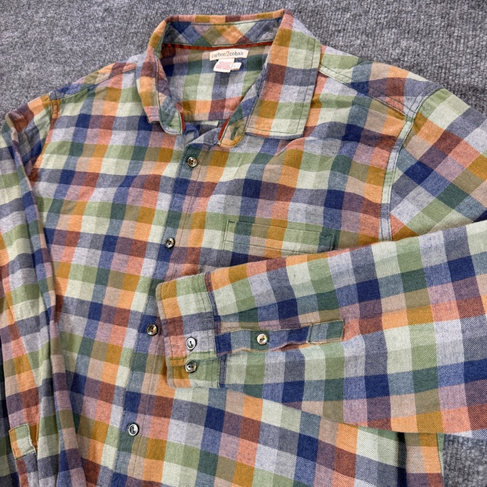 Carbon 2 Cobalt Plaid Button Down Shirt 100% Cotton Multicolor Size L Gorpcore